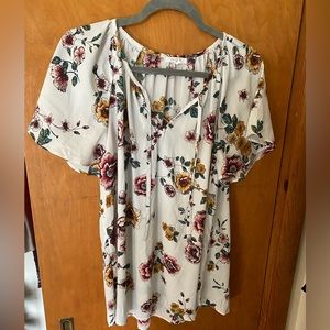 White floral print peasant top